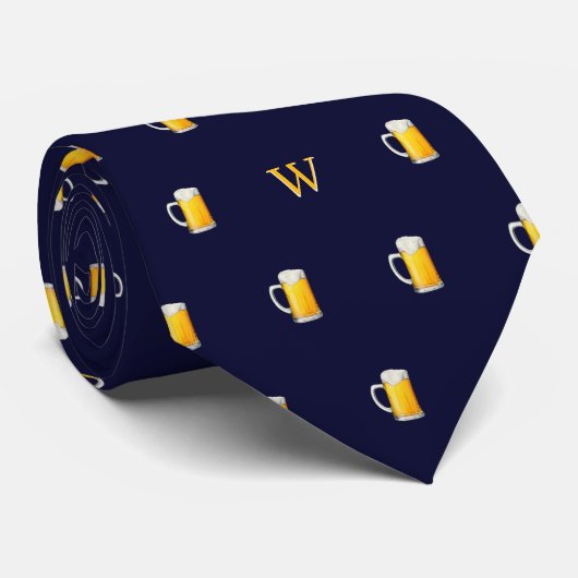 Waterverf Bier Mok Cider Drinker Monogram Blauw Stropdas (Opgerold)