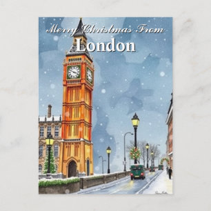 Waterverf Big Ben Londen Kerst Vakantie Briefkaart