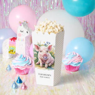 Waterverf Biggetje Wilde Bloemen Baby Shower Bedankdoosjes