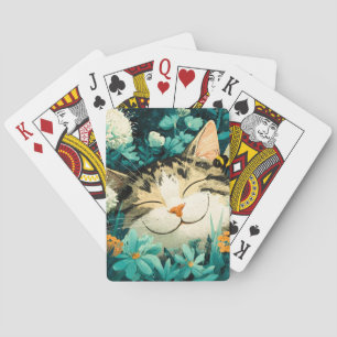Waterverf Bij Slapende Kat Bloem Tuin Pokerkaarten