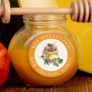 Waterverf Bijen Honey Jar Ronde Sticker