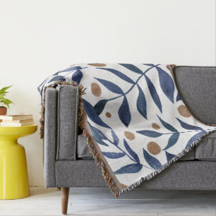 Waterverf bijkantoren en bessen - indigo en beige deken