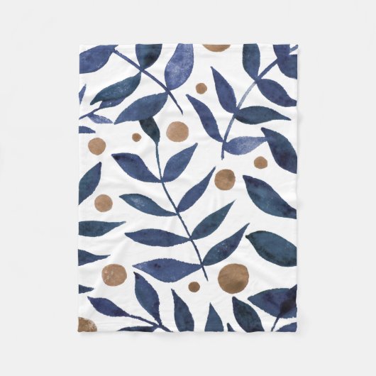 Waterverf bijkantoren en bessen - indigo en beige fleece deken (Voorkant)