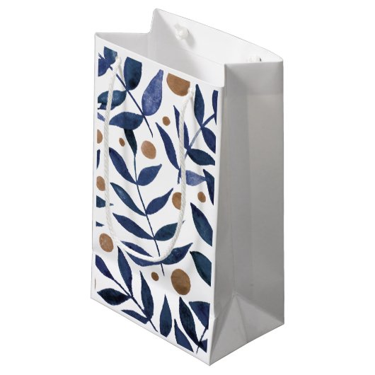 Waterverf bijkantoren en bessen - indigo en beige klein cadeauzakje (Voorkant Gekanteld)