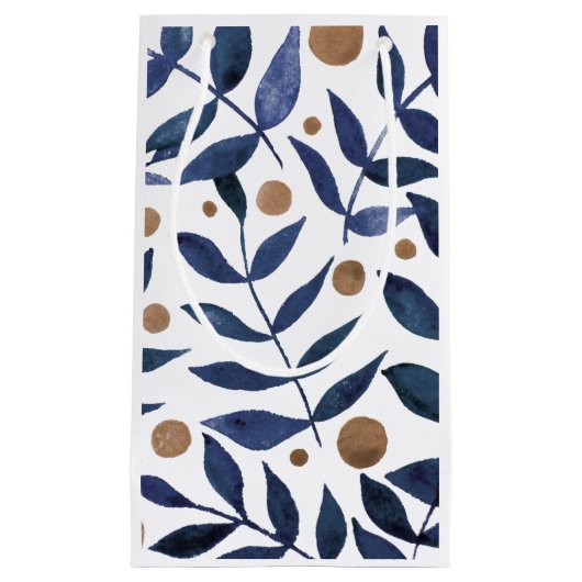 Waterverf bijkantoren en bessen - indigo en beige klein cadeauzakje (Voorkant)