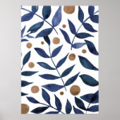 Waterverf bijkantoren en bessen - indigo en beige poster (Voorkant)