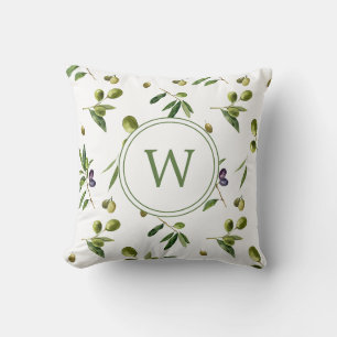 Waterverf Biologische Olijven Monogram Kussen