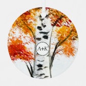 Waterverf Birches Trees Herfst herfstbruiloft Metalen Ornament (Voorkant)