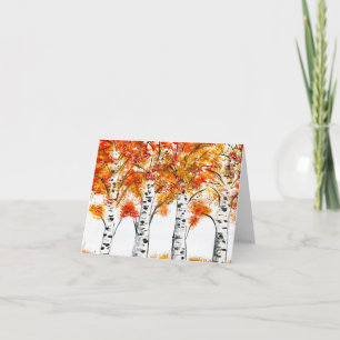 Waterverf Birches Trees Herfst najaar oranje blade Kaart