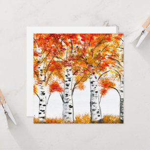 Waterverf Birches Trees Herfst najaar oranje blade Kaart