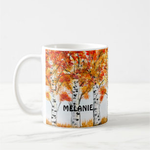 Waterverf Birches Trees Herfst najaar oranje blade Koffiemok