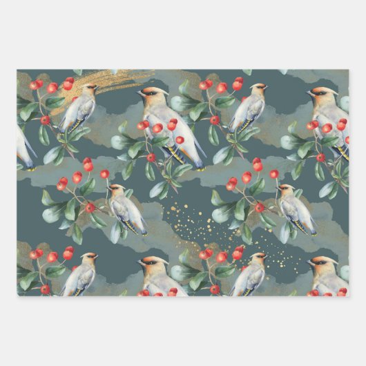 Waterverf Bird and Lantern Design Kerstmis Inpakpapier Vel (Voorkant)