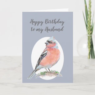 Waterverf Bird Chaffinch, Happy Birthday Husband Kaart
