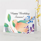 Waterverf Bird Happy Birthday wil fototekst Kaart (Gele Bloem)