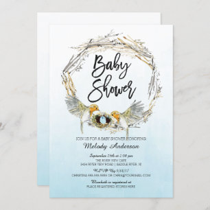Waterverf Bird Nest Boys Baby shower Invite Kaart