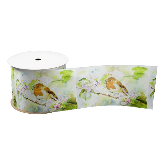 Waterverf Bird Satin Ribbon Lint (Spoel)