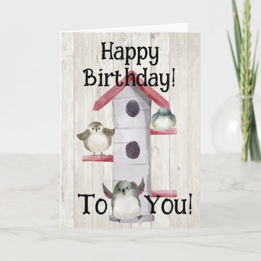 Waterverf Birdhouse Happy House Birthday Card Kaart (Voorkant)