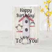 Waterverf Birdhouse Happy House Birthday Card Kaart (Gele Bloem)