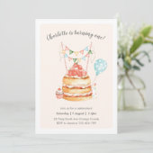 Waterverf Birthday Cake Invitation Kaart (Staand voorkant)