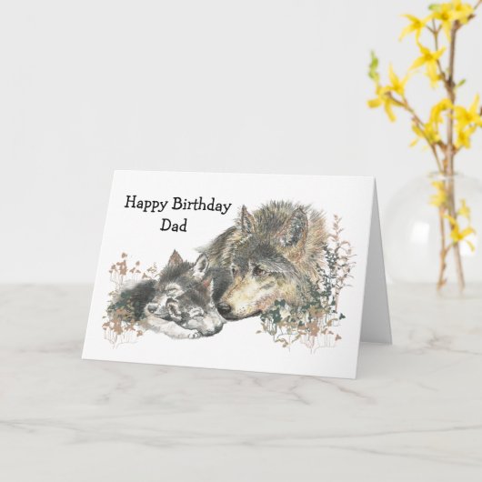 Waterverf Birthday Pap Wolf & Cube Animal Art Kaart (Gele Bloem)