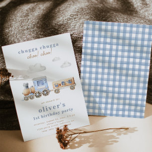 Waterverf Birthday-uitnodiging Blauwe trein Kaart