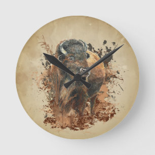 Waterverf Bison Buffalo Dierlijke Natuur in het wi Ronde Klok