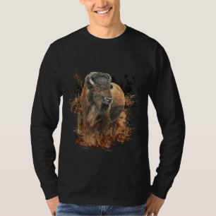 Waterverf Bison Buffalo Dierlijke Natuur in het wi T-shirt