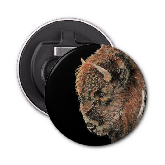 Waterverf Bison Buffalo Natuur in het wild Button Flesopener (Voorkant)
