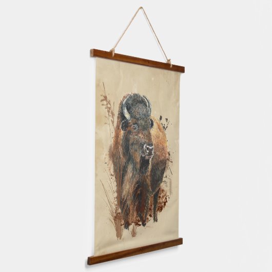 Waterverf Bison Buffalo Natuur in het wild Hangend Wandkleed (Gebogen)