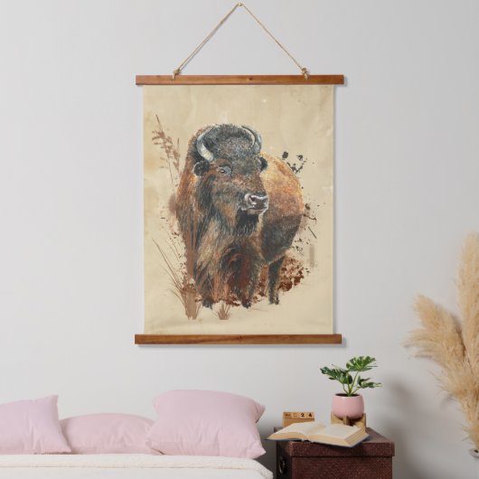 Waterverf Bison Buffalo Natuur in het wild Hangend Wandkleed (Slaapkamer)