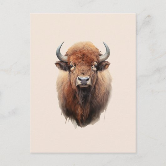 Waterverf Bison Portrait Briefkaart (Voorkant)