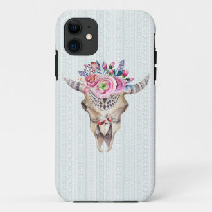 Waterverf Bison schedel met bloemen iPhone 11 Hoesje
