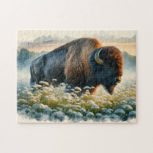 Waterverf Bison White Wildflower Legpuzzel