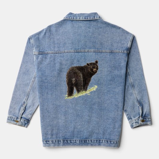 Waterverf Black Beer Animal Wildlife Natuur Art Denim Jacket (Achterkant)