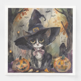 Waterverf Black Cat Halloween voor Decoupage Party Servet