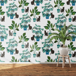 Waterverf Black Cat Monstera Houseplant Behang