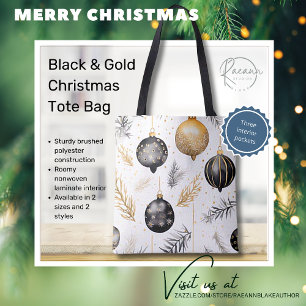 Waterverf Black & Gold Christmas Design Canvas tas