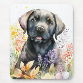 Waterverf Black Labrador Retriever en Flowers Muismat (Voorkant)