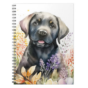 Waterverf Black Labrador Retriever en Flowers Notitieboek