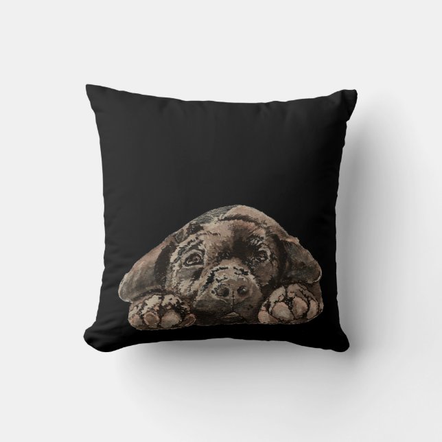 Waterverf Black Labrador Retriever Pet Dog Kussen (Voorkant)