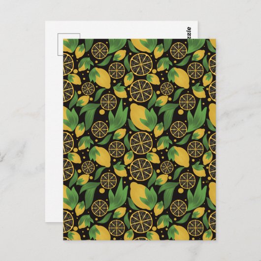 Waterverf Black Lemon Fruit Pattern Briefkaart (Voorkant / Achterkant)