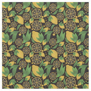 Waterverf Black Lemon Fruit Pattern Stof