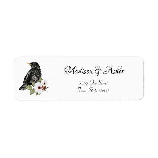 Waterverf Black Raven Elegant Bird Natuur Script Etiket (Voorkant)