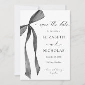 Waterverf Black Ribbon Bow Wedding Save the Date Kaart (Voorkant)