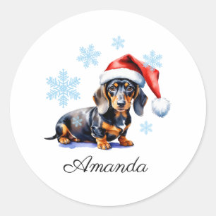 Waterverf Black & Tan Tachshund Kersthond Ronde Sticker