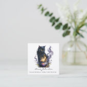 Waterverf Black Witches Cat Square Visitekaartje (Staand voorkant)