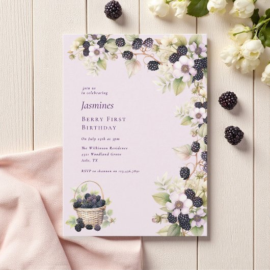 Waterverf Blackberry eerste verjaardagsfeestje Kaart