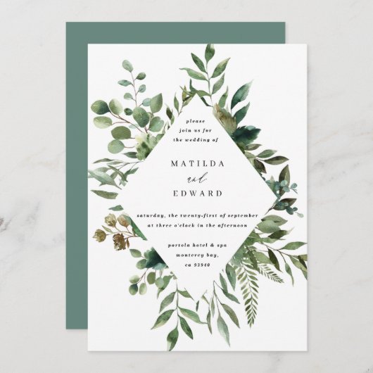 Waterverf blad botanische trouw uitnodiging (Voorkant / Achterkant)