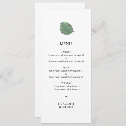 Waterverf blad bruiloft menu (Voorkant / Achterkant)