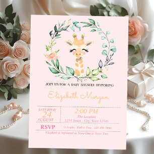 Waterverf Bladeren Bloem Baby Giraffe Baby Shower Kaart
